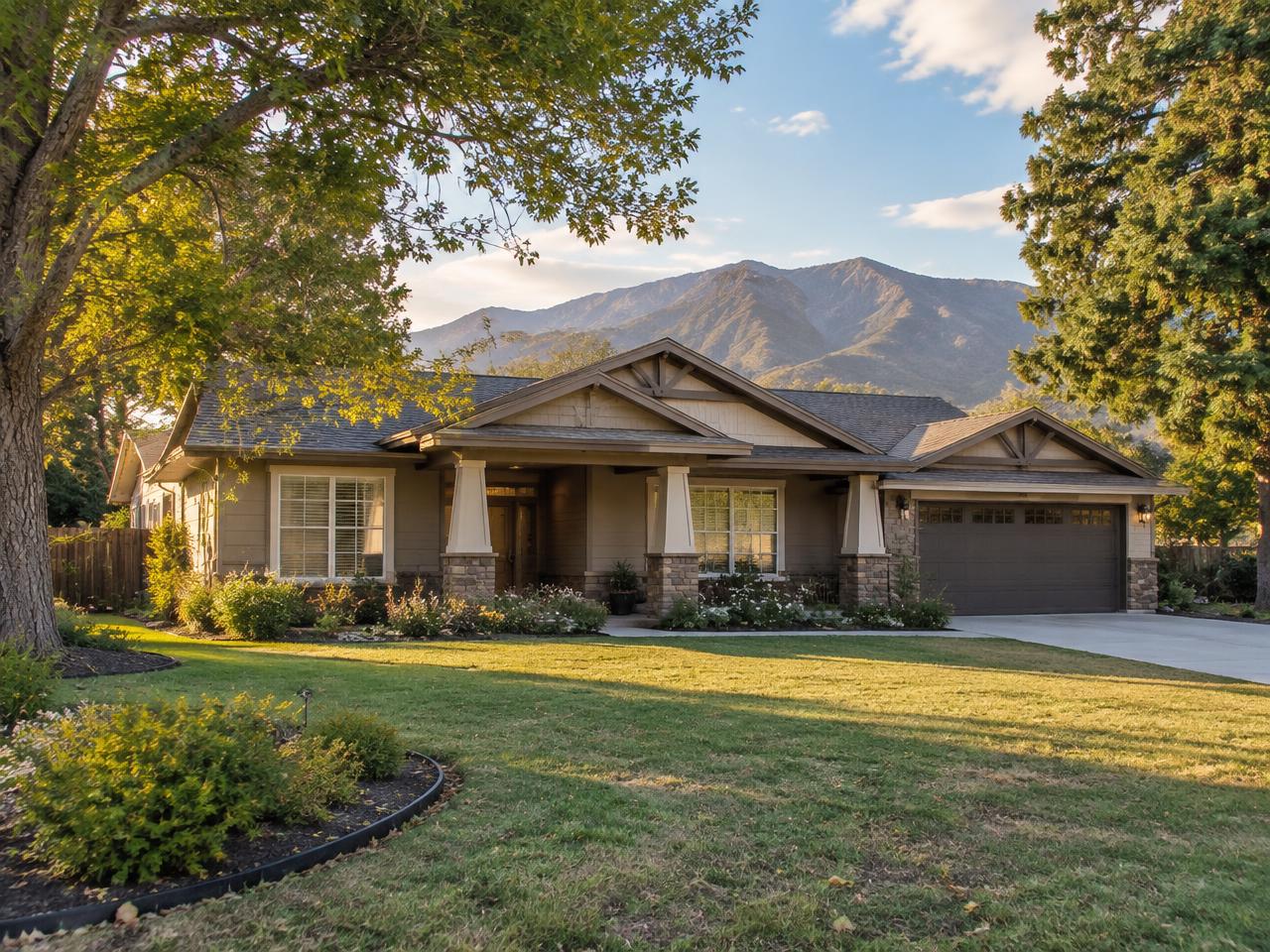 Craftsman ranch home on a large lot with mature trees